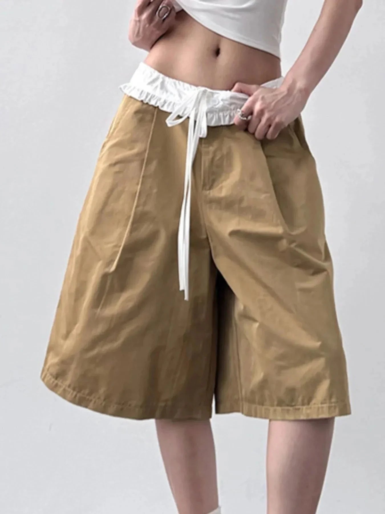 Contrast Waistband Wide - Leg Shorts - VILLA FASHION