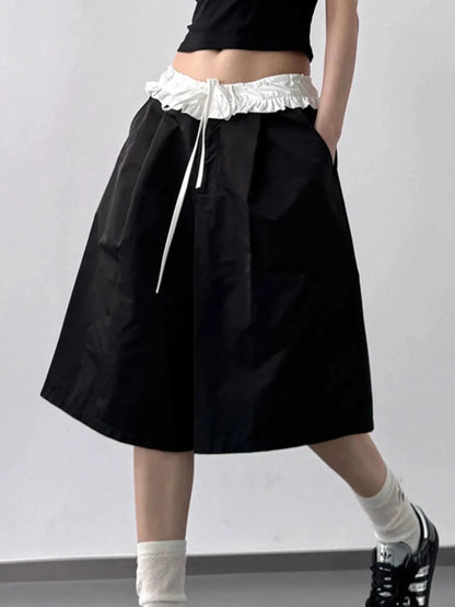 Contrast Waistband Wide - Leg Shorts - VILLA FASHION