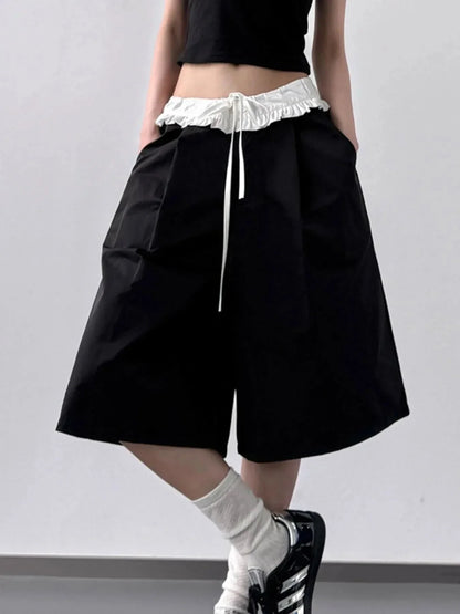 Contrast Waistband Wide - Leg Shorts - VILLA FASHION