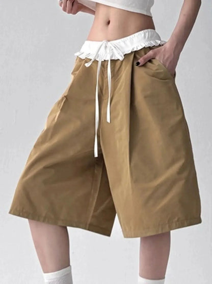 Contrast Waistband Wide - Leg Shorts - VILLA FASHION