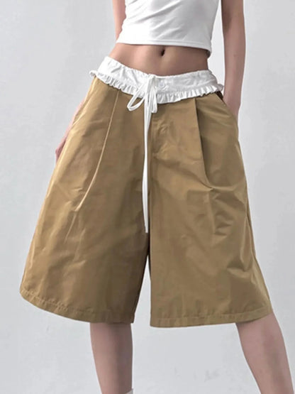 Contrast Waistband Wide - Leg Shorts - VILLA FASHION