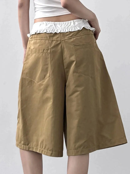 Contrast Waistband Wide - Leg Shorts - VILLA FASHION