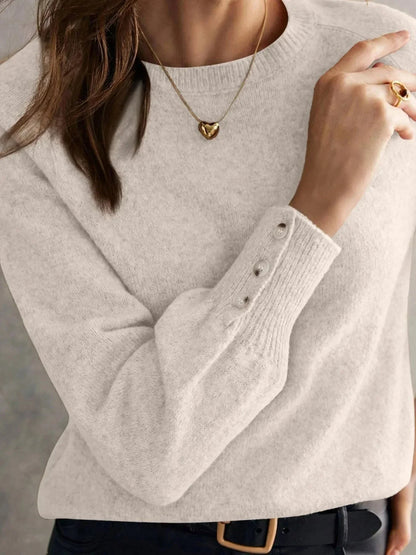 Crew Neck Long Sleeve Sweater - VILLA FASHION