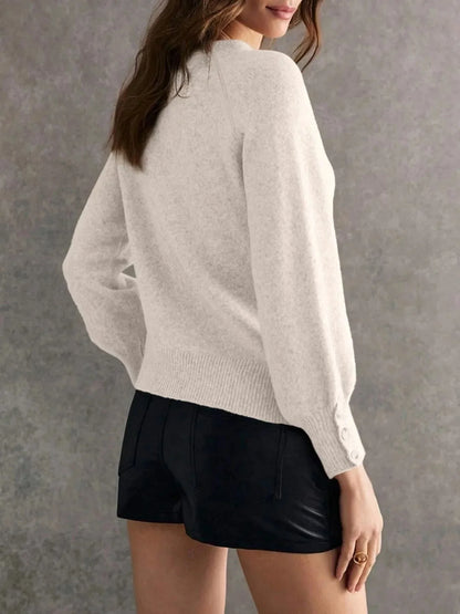 Crew Neck Long Sleeve Sweater - VILLA FASHION