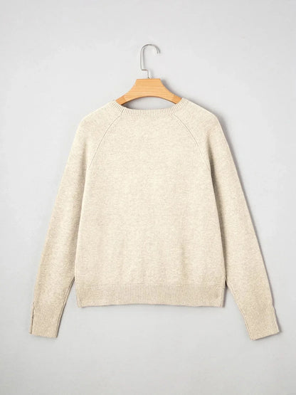 Crew Neck Long Sleeve Sweater - VILLA FASHION