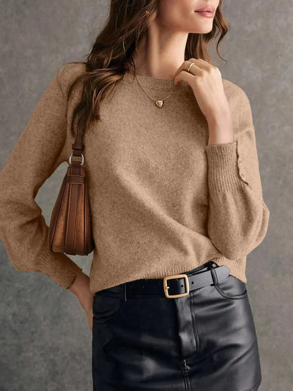 Crew Neck Long Sleeve Sweater - VILLA FASHION