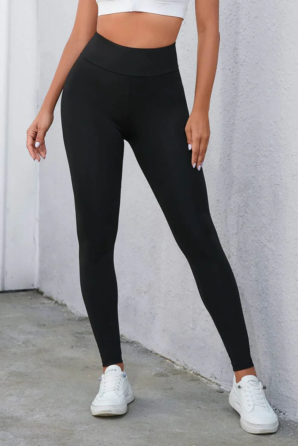 Crisscross Detail Wide Waistband Leggings - VILLA FASHION