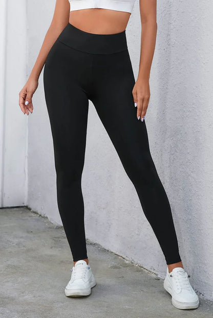 Crisscross Detail Wide Waistband Leggings - VILLA FASHION