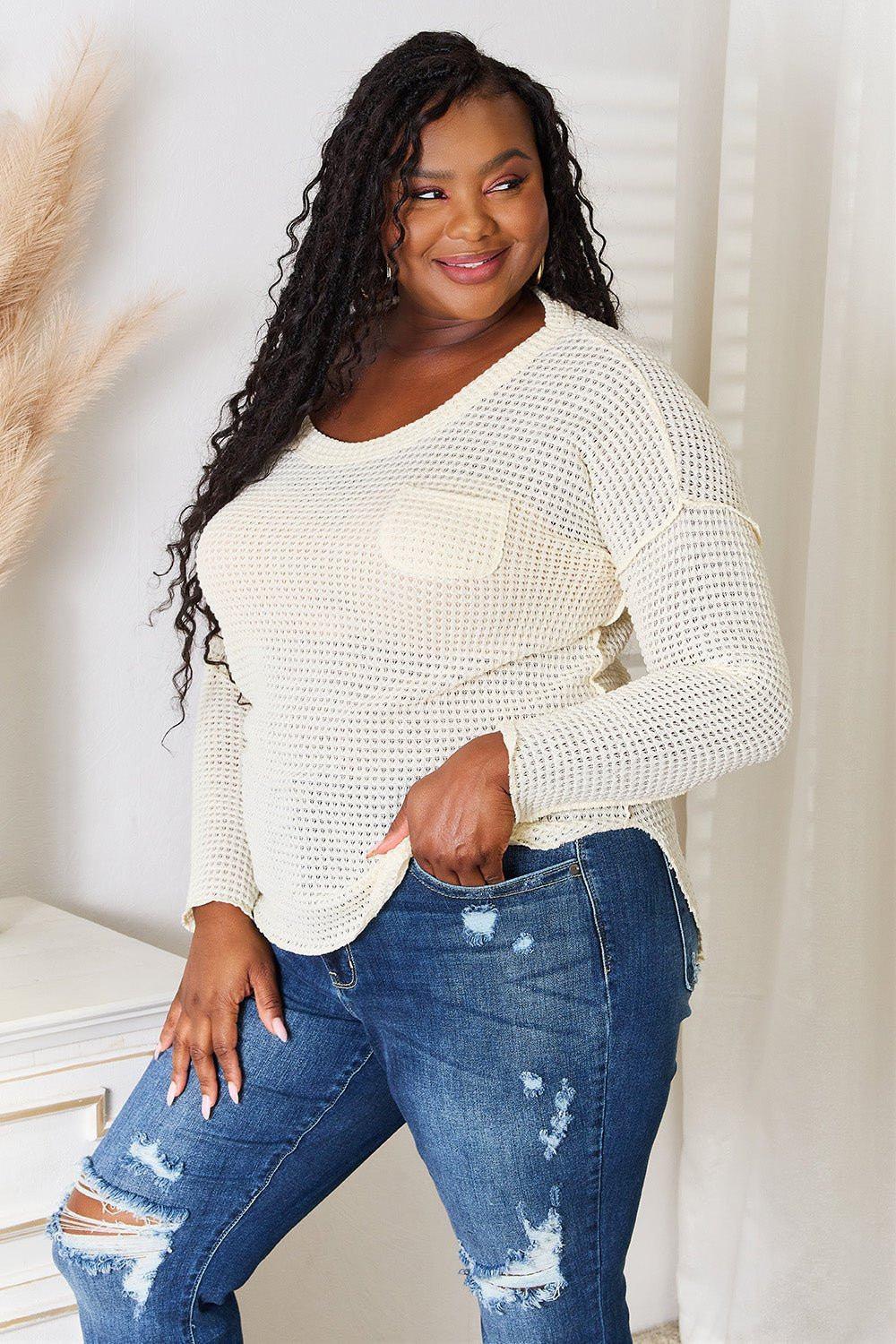 Culture Code Full Size Scoop Neck Patch Pocket Top - VILLA FASHION