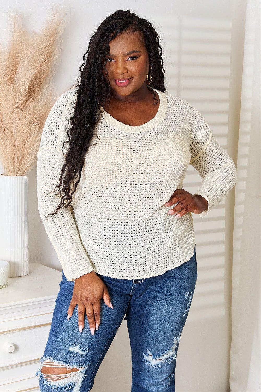 Culture Code Full Size Scoop Neck Patch Pocket Top - VILLA FASHION