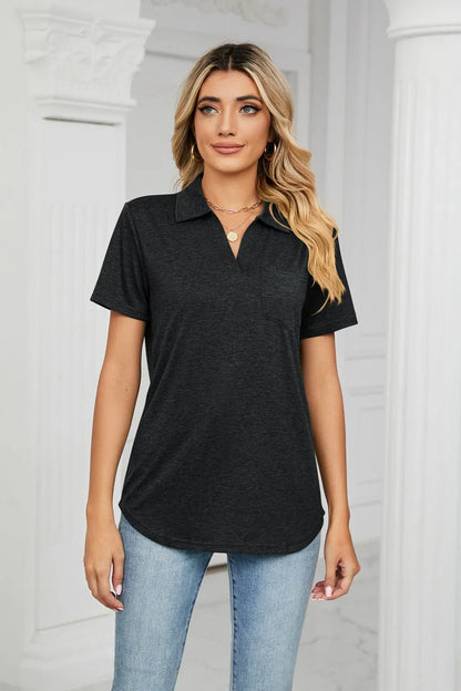 Curved Hem Johnny Collar Polo Shirt - VILLA FASHION