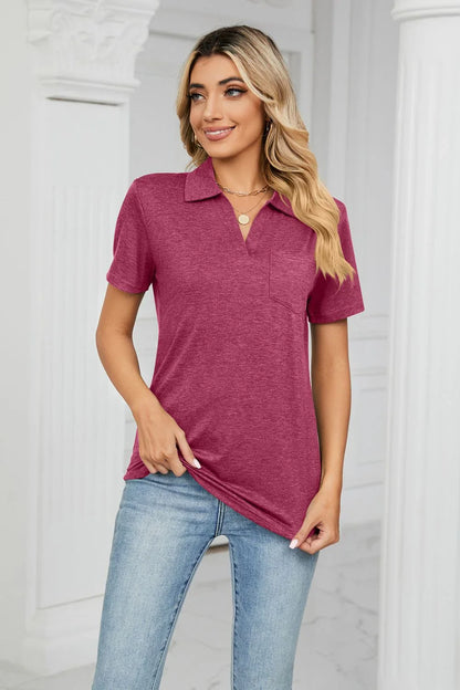Curved Hem Johnny Collar Polo Shirt - VILLA FASHION
