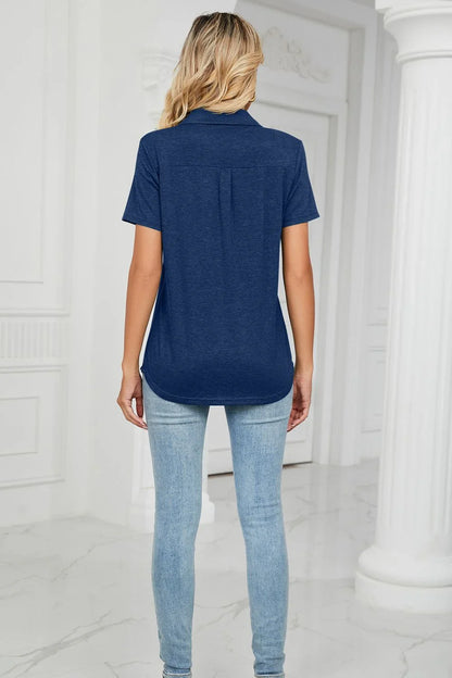 Curved Hem Johnny Collar Polo Shirt - VILLA FASHION