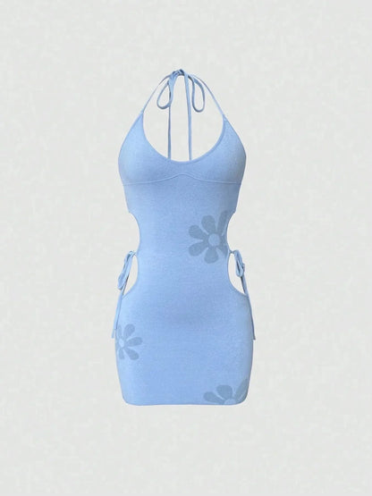 Cutout Halter Neck Mini Dress - VILLA FASHION