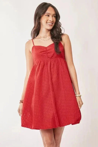 Davi & Dani Textured Sweetheart Neckline Bubble Hem Dress - VILLA FASHION
