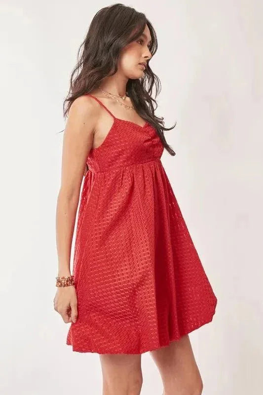 Davi & Dani Textured Sweetheart Neckline Bubble Hem Dress - VILLA FASHION