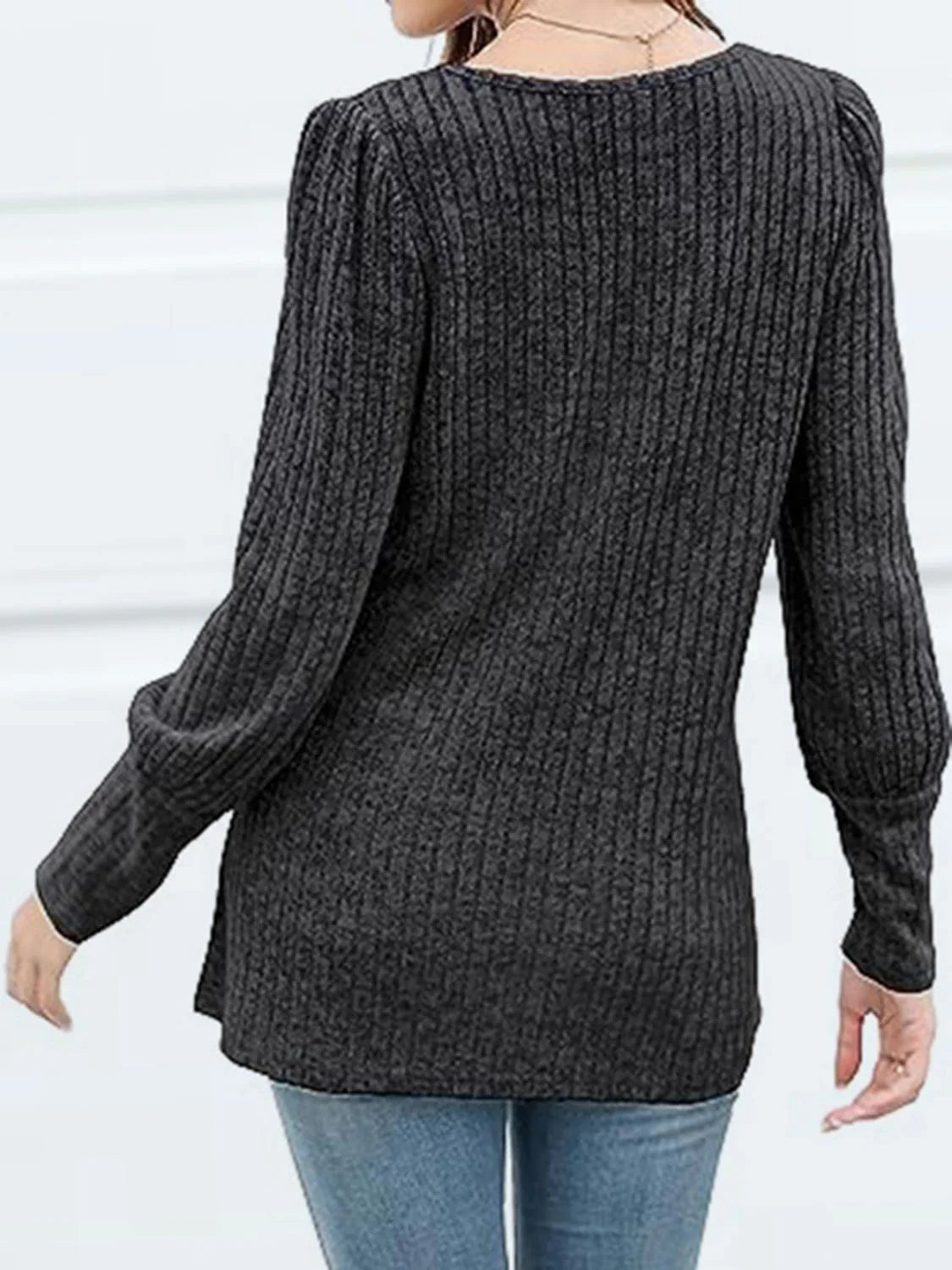 Decorative Button Square Neck Top - VILLA FASHION