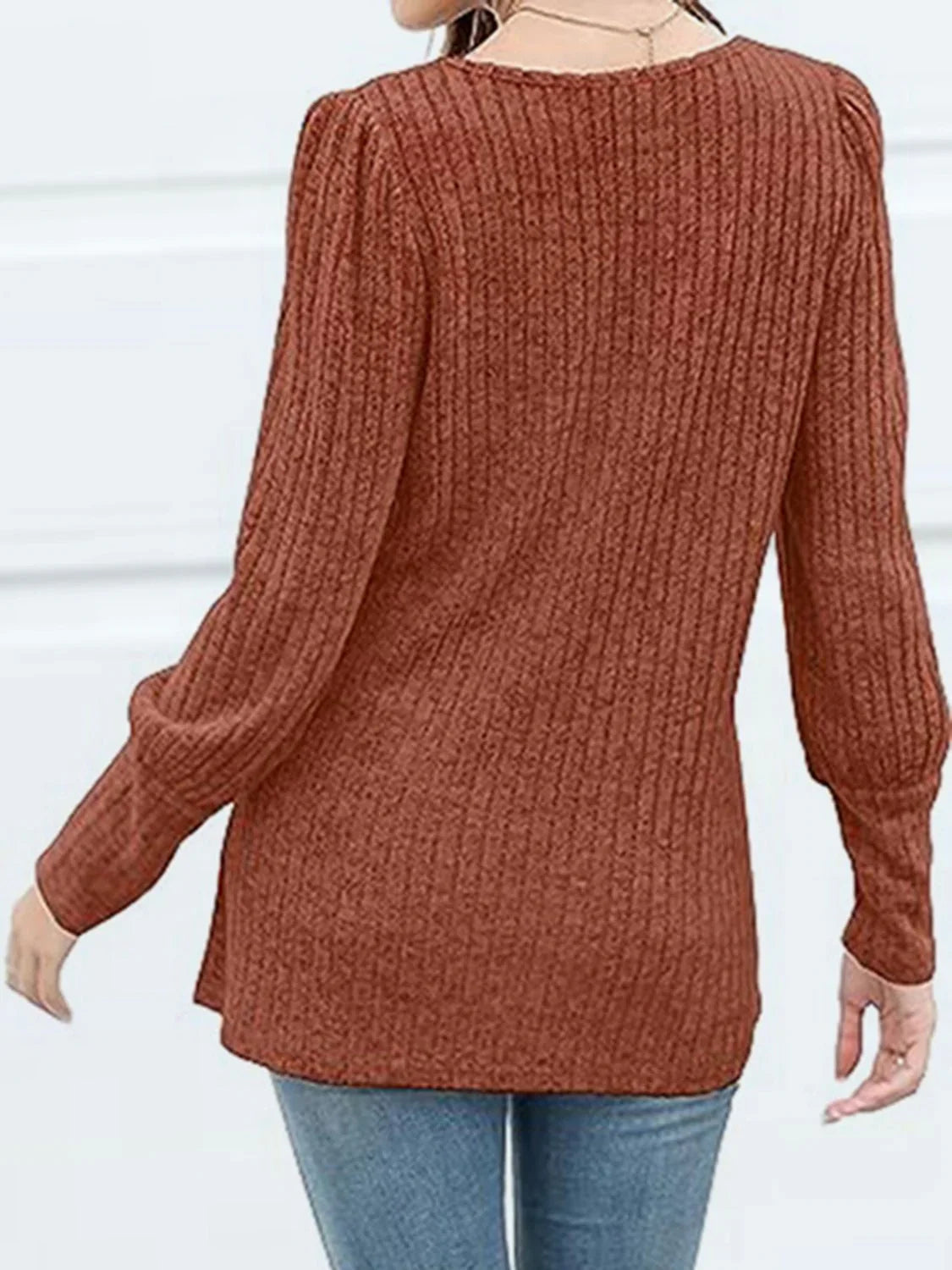 Decorative Button Square Neck Top - VILLA FASHION