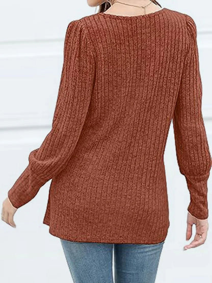 Decorative Button Square Neck Top - VILLA FASHION