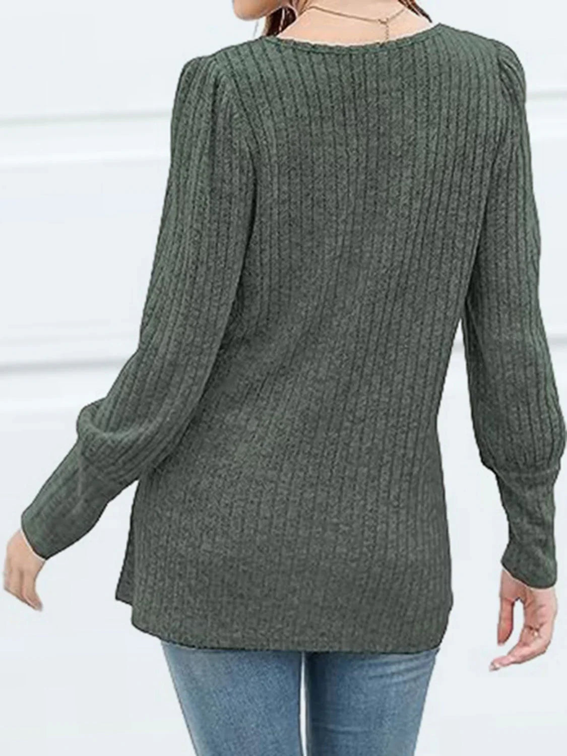 Decorative Button Square Neck Top - VILLA FASHION