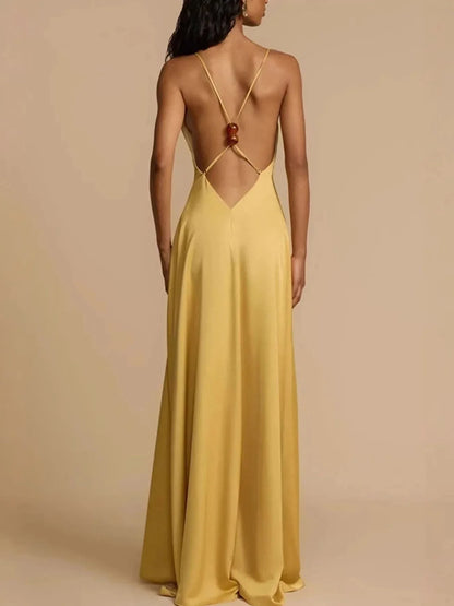 Deep V - Neck Maxi Dress - VILLA FASHION