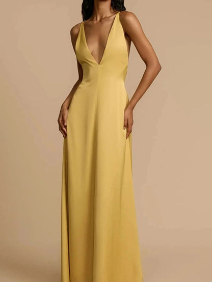Deep V - Neck Maxi Dress - VILLA FASHION