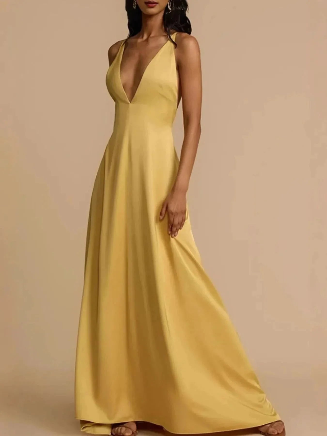 Deep V - Neck Maxi Dress - VILLA FASHION