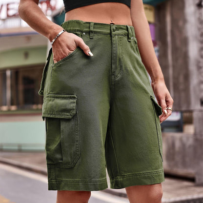 Denim Cargo Shorts with Pockets - VILLA FASHION