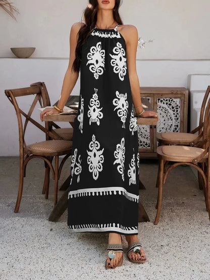Devine Grecian Neck Printed Maxi Dress - VILLA FASHION