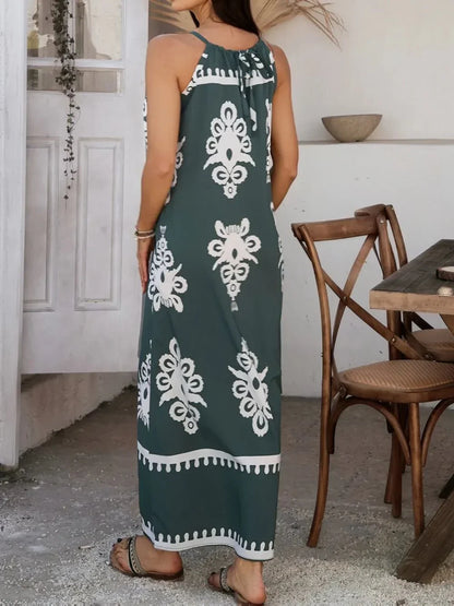 Devine Grecian Neck Printed Maxi Dress - VILLA FASHION