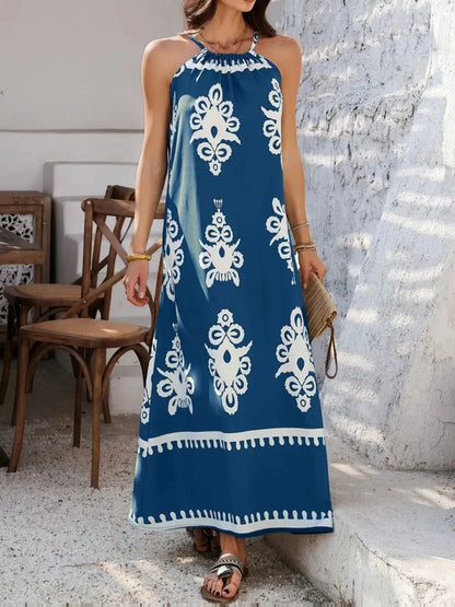 Devine Grecian Neck Printed Maxi Dress - VILLA FASHION