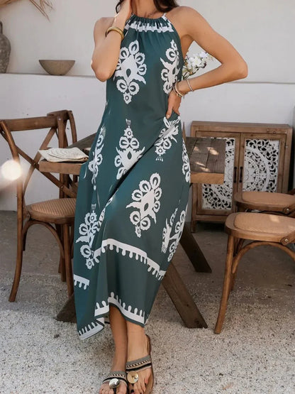 Devine Grecian Neck Printed Maxi Dress - VILLA FASHION