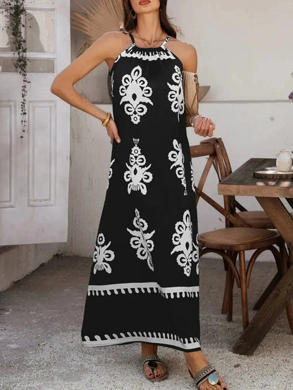 Devine Grecian Neck Printed Maxi Dress - VILLA FASHION