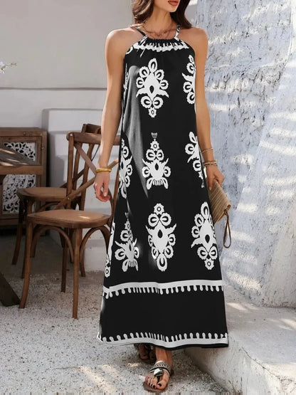 Devine Grecian Neck Printed Maxi Dress - VILLA FASHION