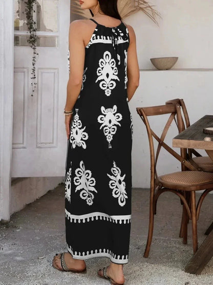 Devine Grecian Neck Printed Maxi Dress - VILLA FASHION
