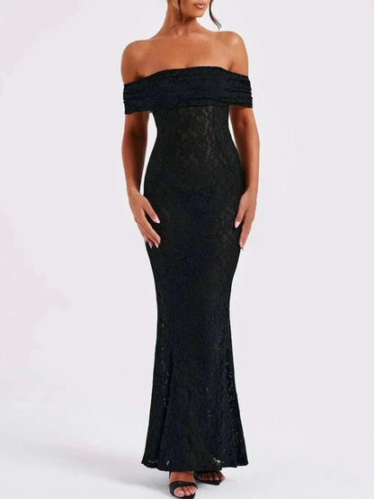 Devine Lace Off - Shoulder Maxi Dress - VILLA FASHION