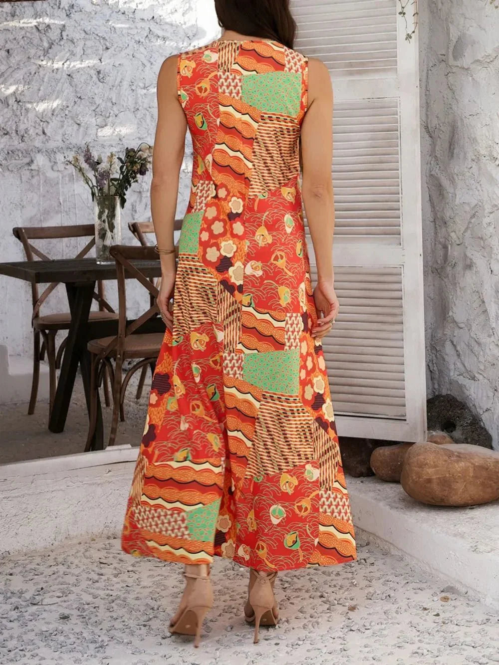 Devine Printed Sleeveless Maxi Dress - VILLA FASHION