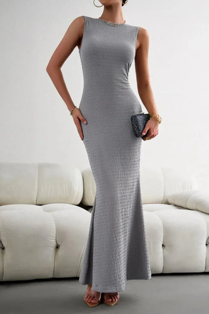 Devine Round Neck Sleeveless Maxi Fishtail Dress - VILLA FASHION