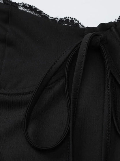 Devine Slit Lace Detail Sweetheart Neck Long Sleeve Maxi Dress - VILLA FASHION