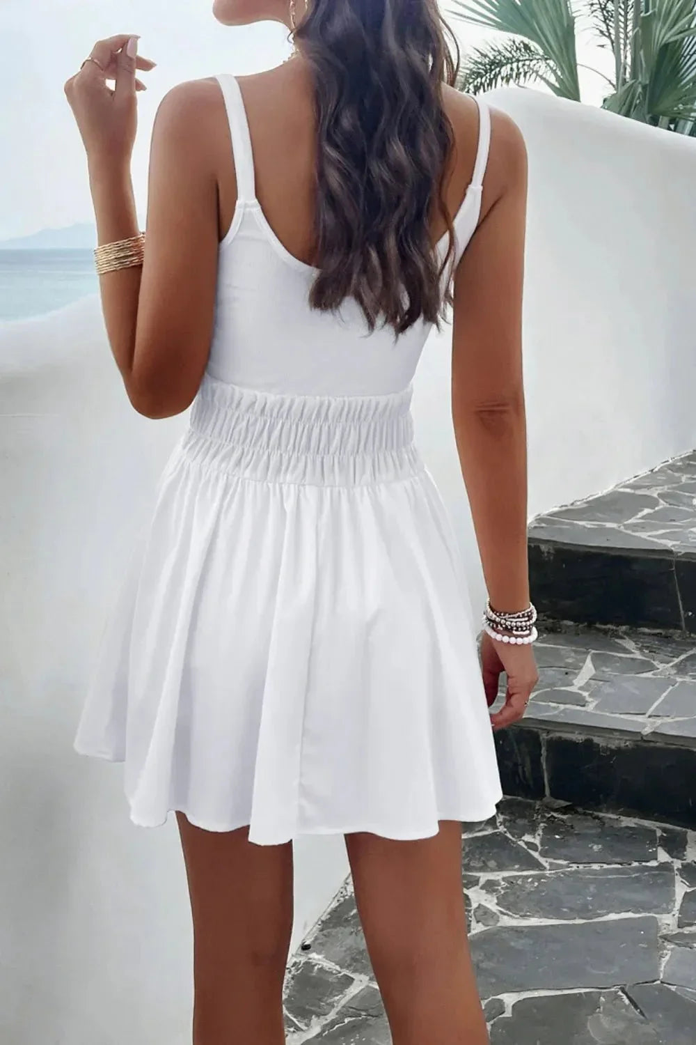 Devine Smocked Scoop Neck Mini Cami Dress - VILLA FASHION