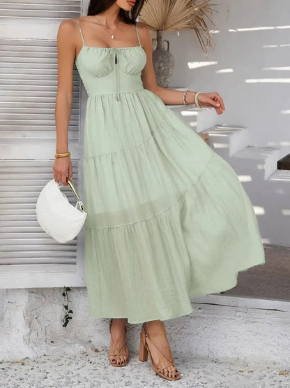 Devine Smocked Tiered Maxi Cami Dress - VILLA FASHION