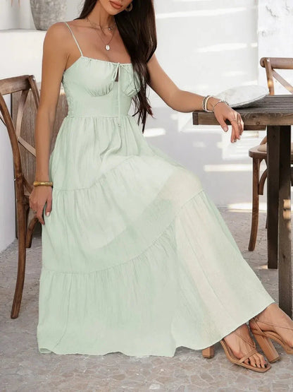 Devine Smocked Tiered Maxi Cami Dress - VILLA FASHION