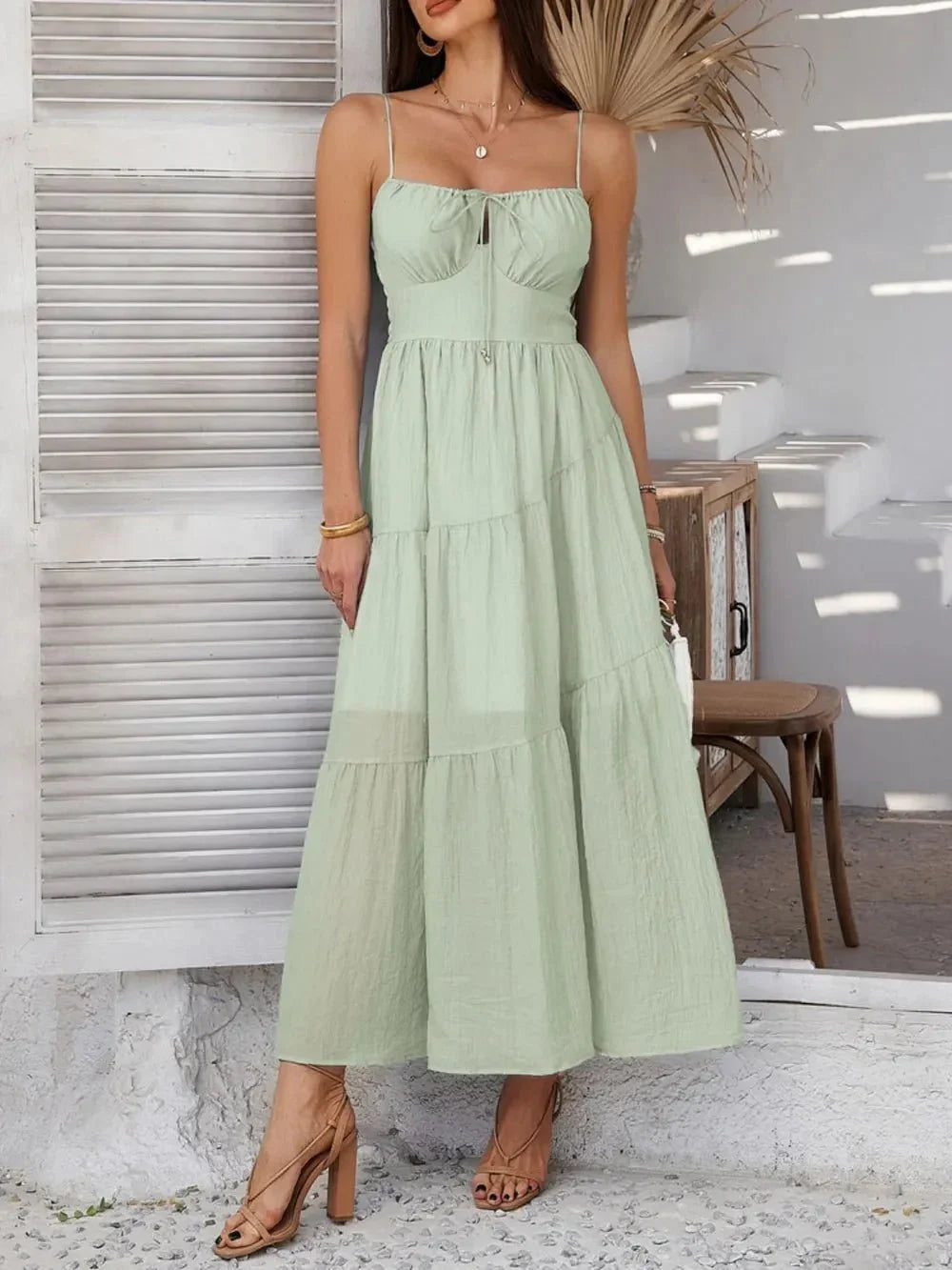 Devine Smocked Tiered Maxi Cami Dress - VILLA FASHION