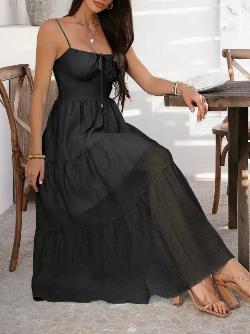 Devine Smocked Tiered Maxi Cami Dress - VILLA FASHION