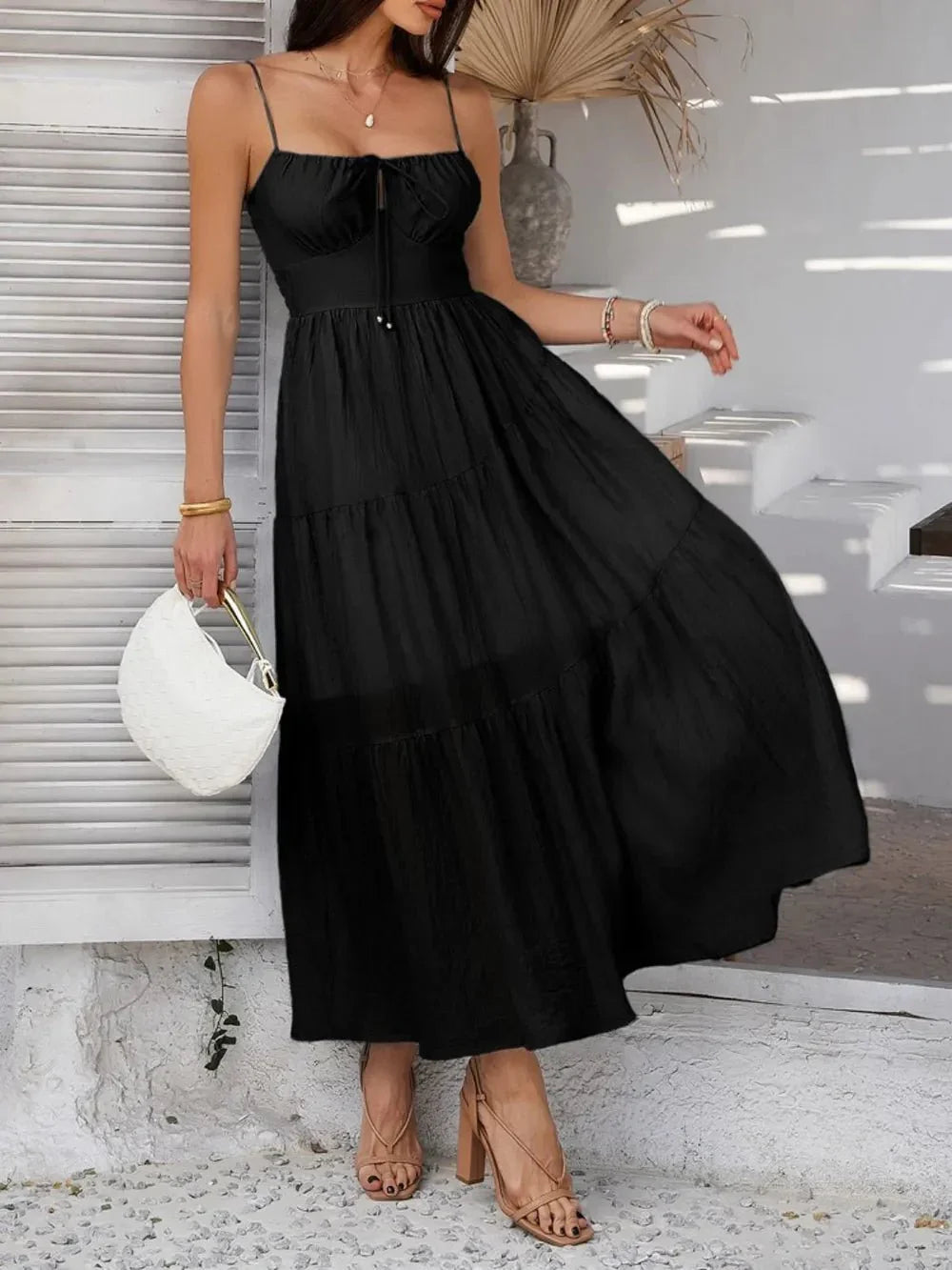 Devine Smocked Tiered Maxi Cami Dress - VILLA FASHION