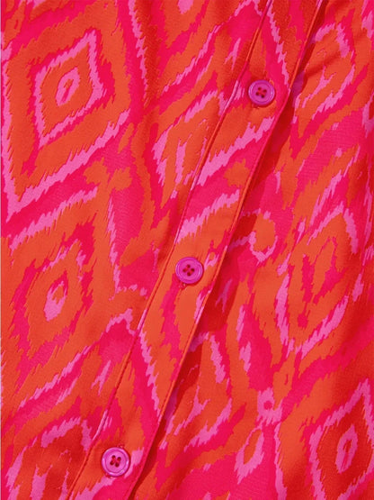 Diamond Print Flounce Sleeve Shirt - VILLA FASHION