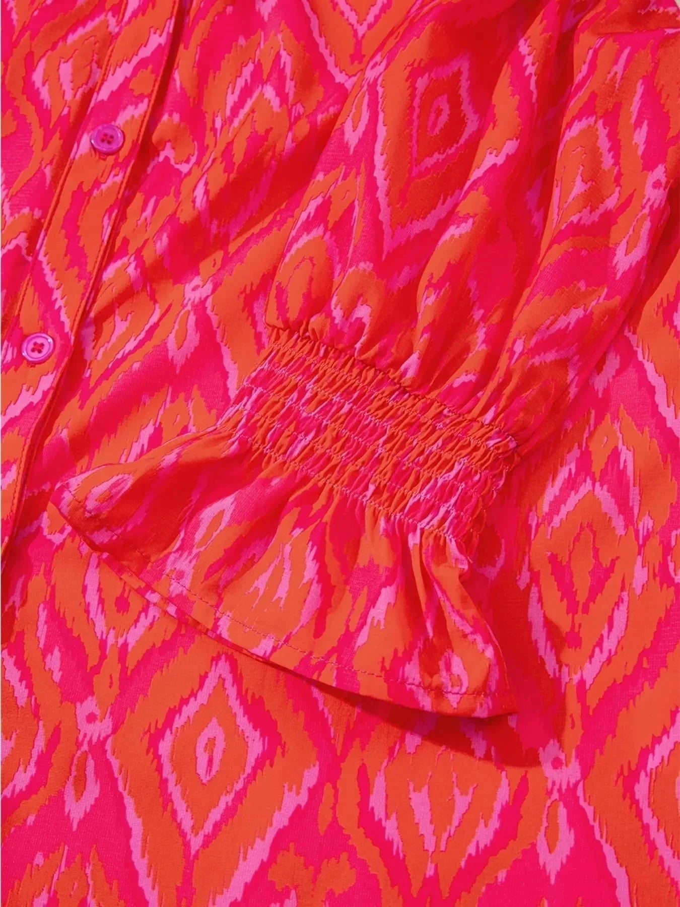 Diamond Print Flounce Sleeve Shirt - VILLA FASHION