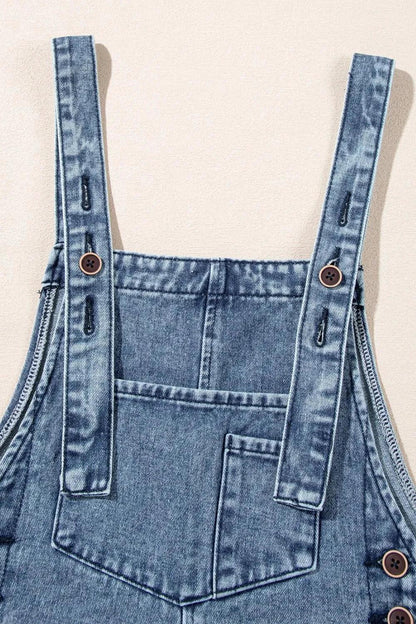 Distressed Bib Pocket Wide Leg Denim Overalls - VILLA FASHION
