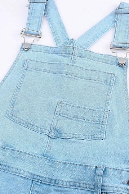 Distressed Denim Overalls with Pockets - VILLA FASHION