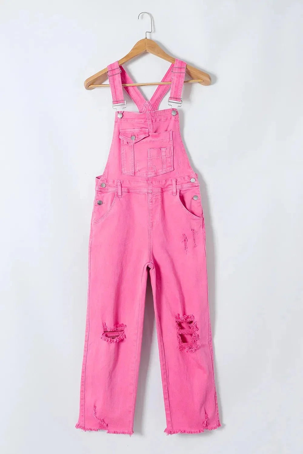 Distressed Pocketed Wide Strap Denim Overalls - VILLA FASHION